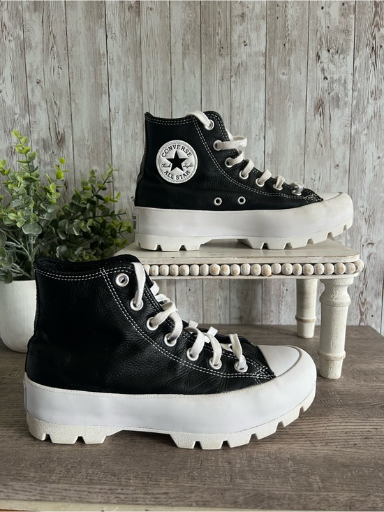 Converse Shoes - Converse Black Leather Women’s Lugged Platform Lace-Up High Top Sneakers Size 7